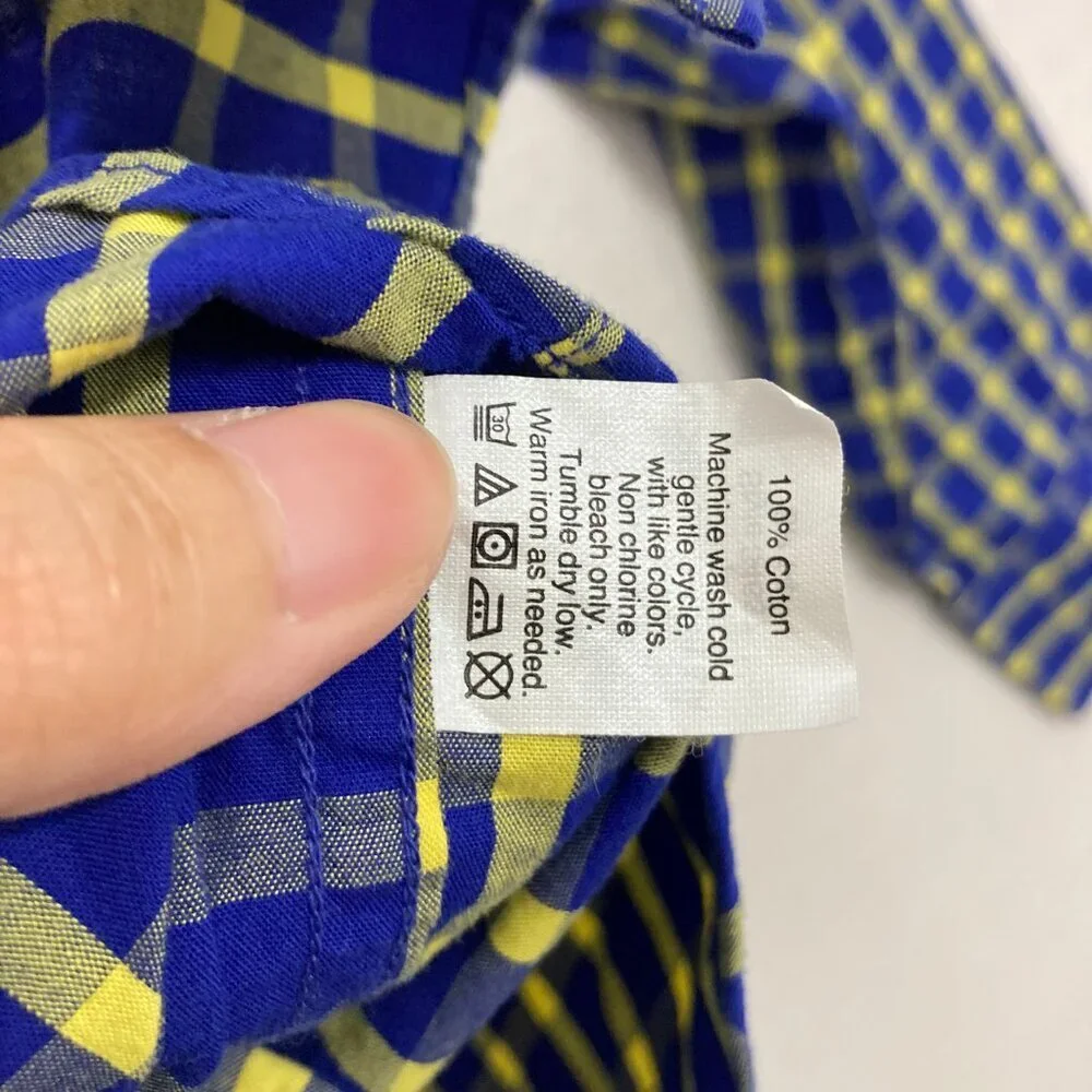 New J.Crew Men's Blue‎ Yellow Plaid Cotton Long Sleeve Button Down Large Office